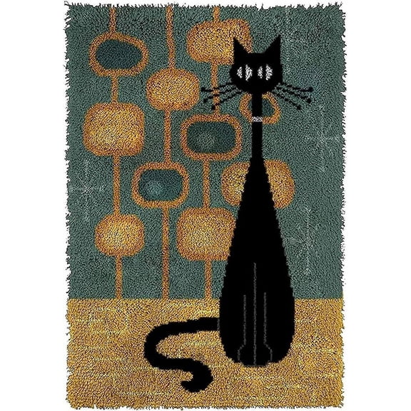Senya Latch Hook Rug Kit DIY Crochet Yarn Kits with Canvas Black Cat Pattern Rug Making Craft Embroidery Home Decor 20.5''X14''