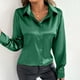 thumbnail image 5 of Tops formales,Blusa de manga larga para mujer, cuello vuelto, botones delanteros, poliéster spandex satinado, plisada, informal, para estar en casa, sopatenor, 5 of 9
