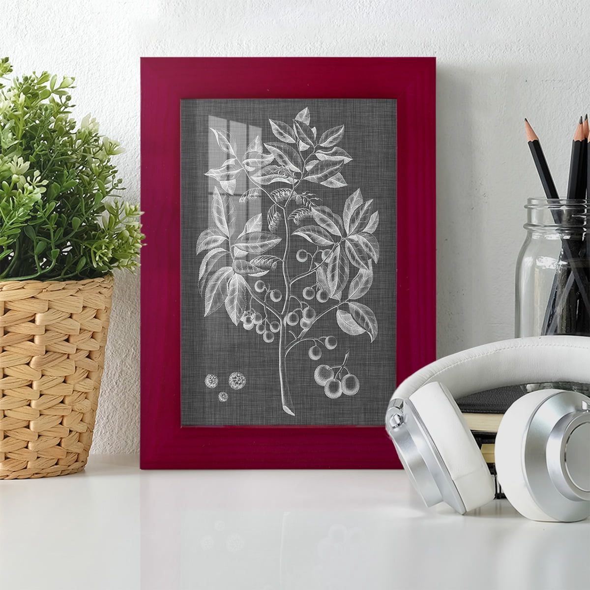 Graphic Foliage VI - Framed Print w/glass - Cherry Red