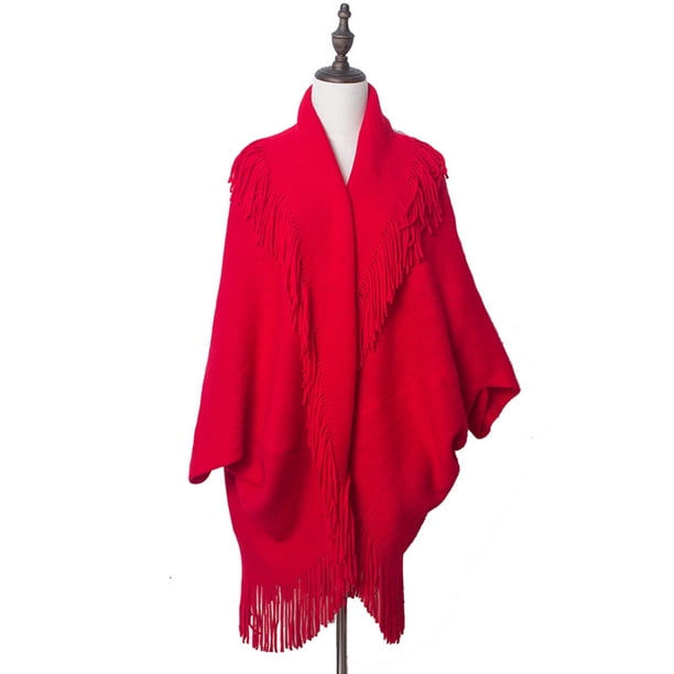 Poncho tipo chal abierto con parte delantera cálida para mujer, capa con bloques de color, cárdigan de invierno, ponchos para mujer