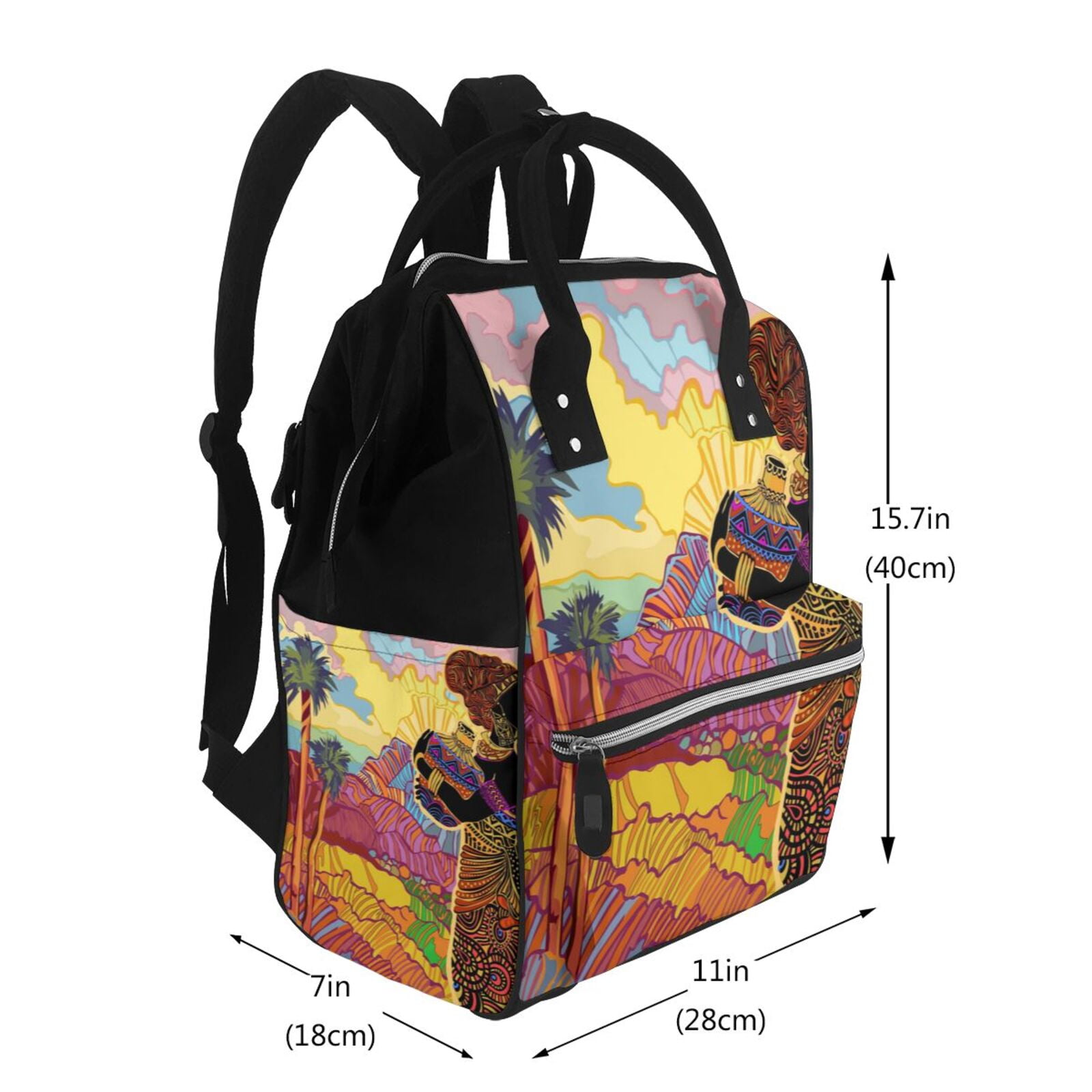 Ratiio Beautiful African Woman Mummy Backpack - Waterproof Twill Canvas, Large Capacity Diaper Bag with Multiple Pockets and Adjustable Straps