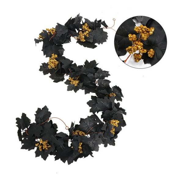 KUNPENG Black Maple Leaf Halloween Garland, 6.7ft Artificial Hanging Fall Leave Vines, DIY Fall Floral Garlands Thanksgiving Decor for Home Wedding Party