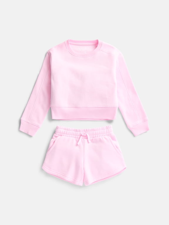 Girls Active Fleece Sweatshirt and Shorts Set, 2-Piece, Sizes 4-18 & Plus