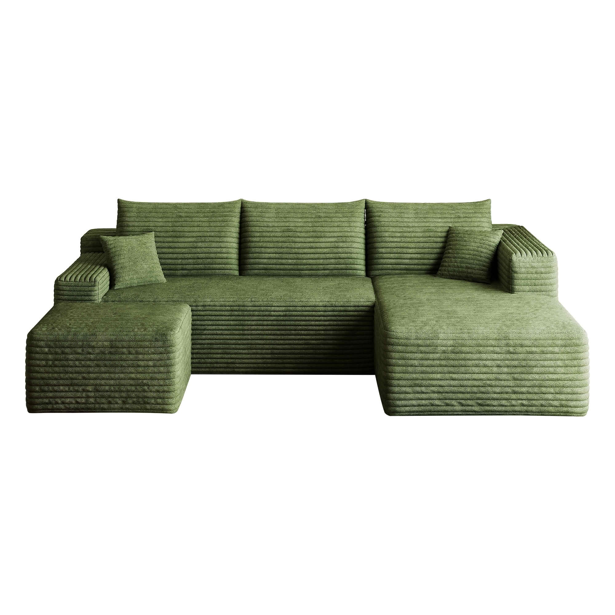 MAYEERTY 95 Inch U‑Shaped Cloud Sectional Sofa with 1 Ottoman, Modern Deep‑Seat Corner Couch, Plush Corduroy Reversible Sofa, No‑Assembly for Living Room Bedroom Apartment