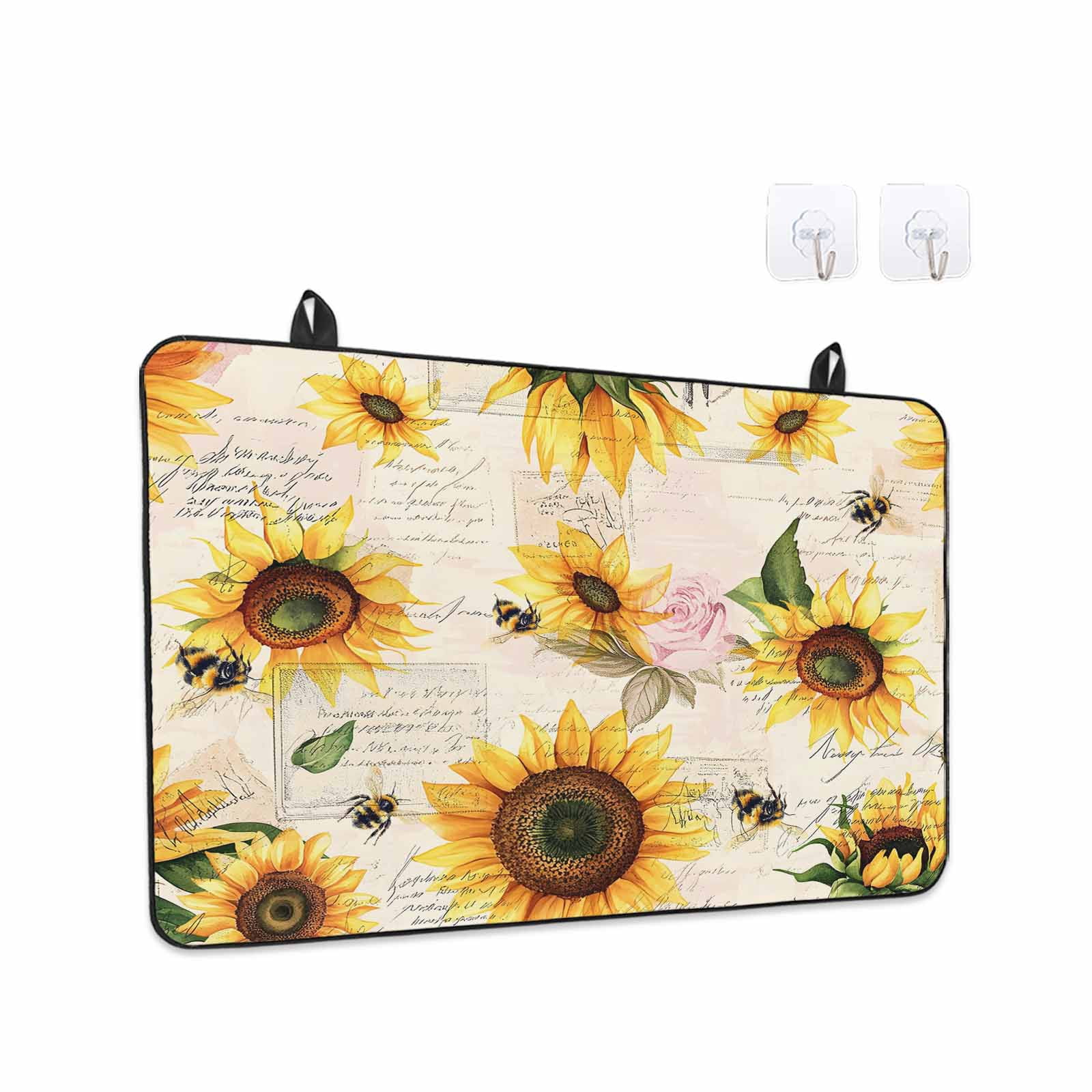 Summer Sunflowers Stove Top Cover for Electric Stove, Heat-proof & Non Slip Glass Top Stove Cover Protector, Pastoral Rose Floral Farmhouse Vintage Kitchen Flat Cooktop Rubber Mat 36x21 Inches