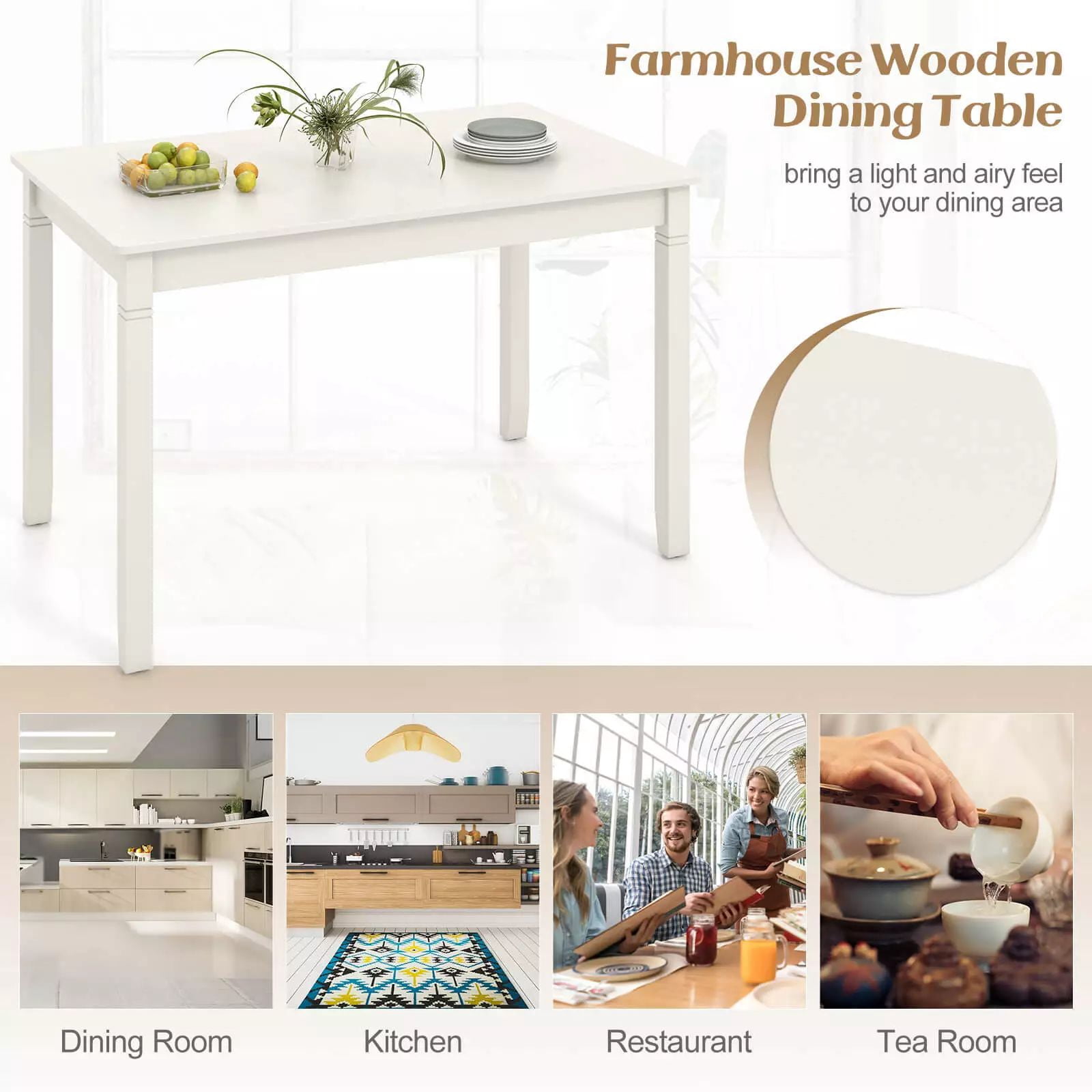 Harmijoy 4-Person Wooden Dining Table, 48 "Rectangular Kitchen Table with Rubber Wooden Legs, Minimalist Dining Table in Small Space Apartment Farmhouse,White