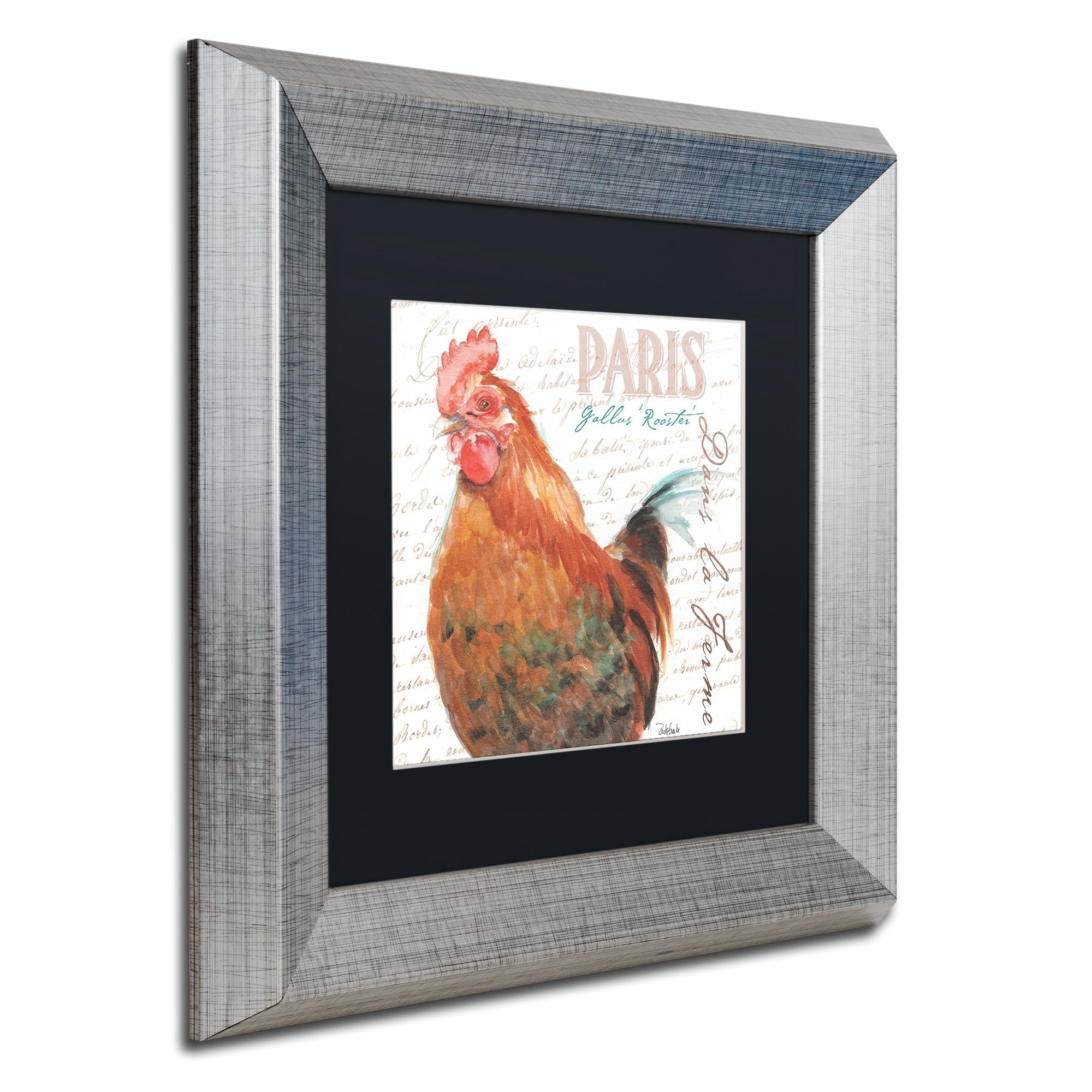 Trademark Fine Art "Dans la Ferme Rooster I" Canvas Art by Jennifer Redstreake Black Matte, Silver Frame