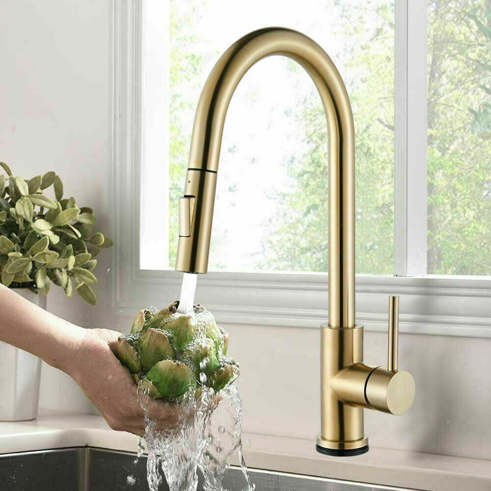 Zovajonia Brushed Gold Kitchen Sink Faucet Pull Down Kuwait Ubuy