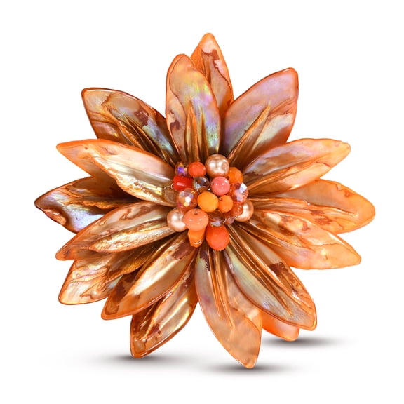 Aeravida Beautiful Elegant Orange Water Lily Mother of Pearl Pin-Brooch