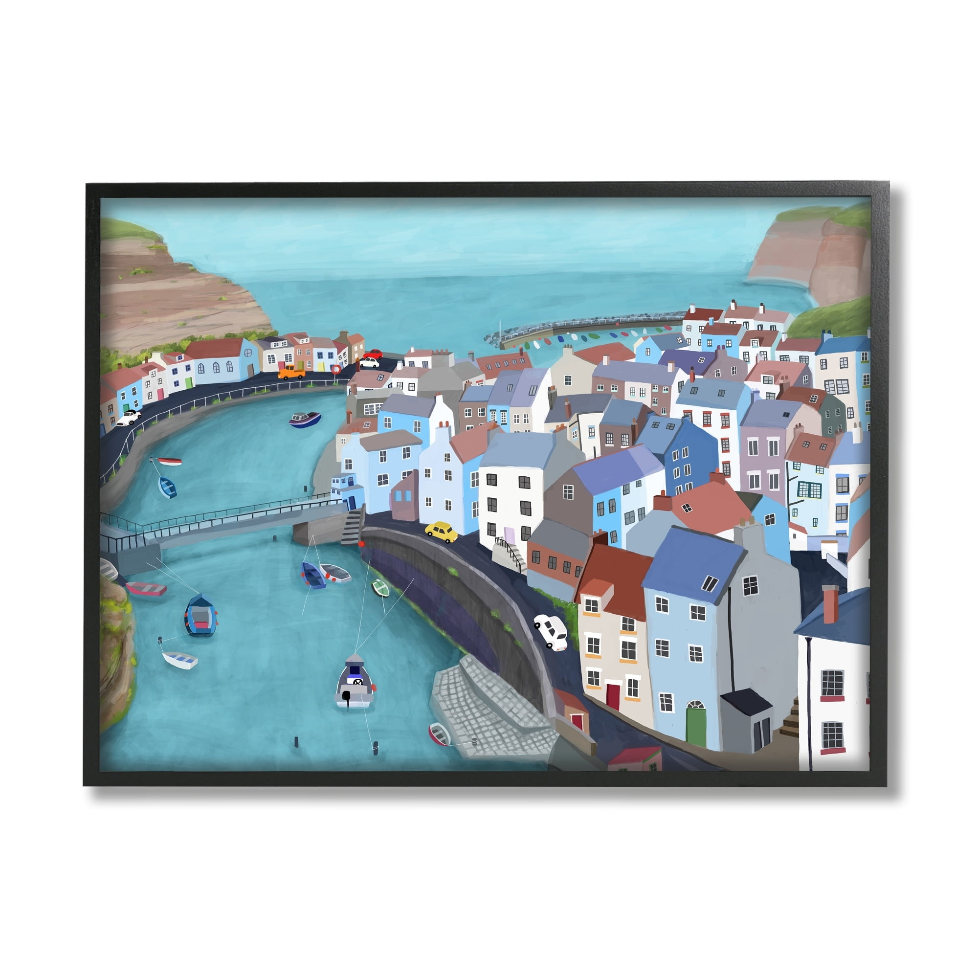 Stupell Industries Bay Harbor Town Port Land Bridges Building Architecture ,20 x 16, Design by Carla Daly