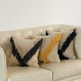 thumbnail image 3 of 16" Handwoven Cotton Throw Pillow Cover with Embossed and Fringed Crossed line, Charcoal, 3 of 8