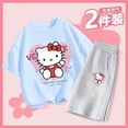 thumbnail image 4 of Traje de verano Hello Kitty para niñas, pantalones cortos de manga corta, de dos piezas, finos, transpirables, de talla mediana a grande, pantalones cortos de media manga para niños, 4 of 5
