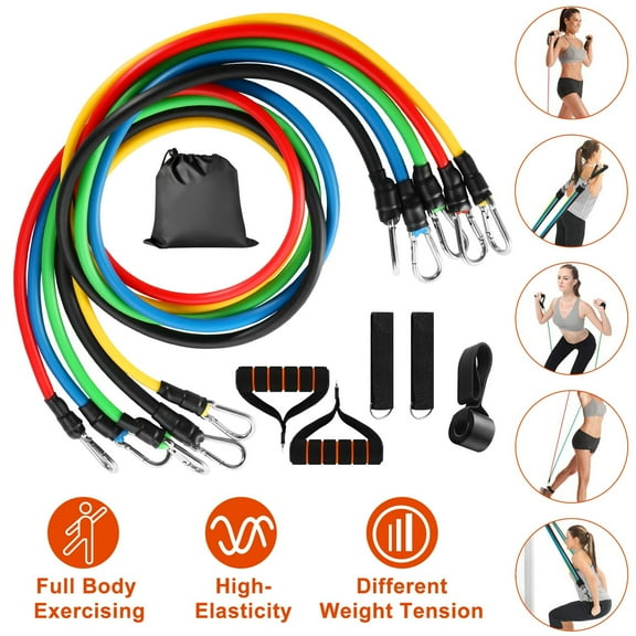 Moclever 11Pcs Resistance Bands Set with Door Anchor, Handles & Ankle Straps, Adjustable Tension up to 100lbs for Physical Training Yoga Pilates