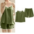 thumbnail image 4 of Karight Sleepwear for Womens Straps Tank Top Shorts 2 Piece Pajamas Lace Faux Silk Nightgowns Plain Match Thin Pjs Sets, 4 of 5
