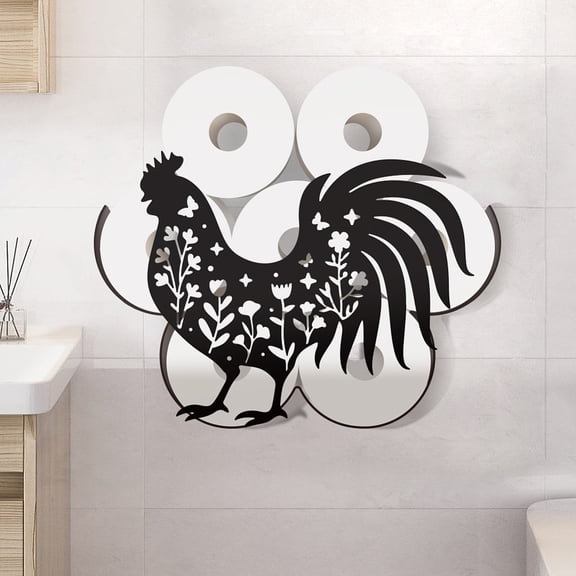 Rooster Floral Toilet Paper Holder Metal Rooster Animal Wall Mounted Toilet Paper Storage for Extra 8 Rolls Funny Animal Toilet Paper Organizer Toilet