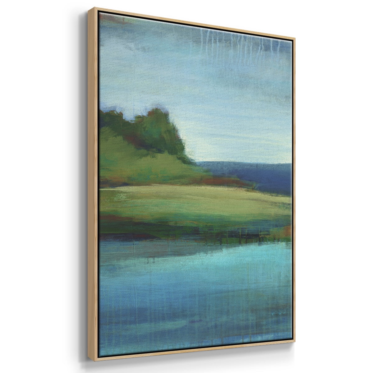 Silent Lakeside I Framed Premium Gallery Wrapped Canvas - Ready to Hang - 27 x 41 - Natural Wood Floating Frame