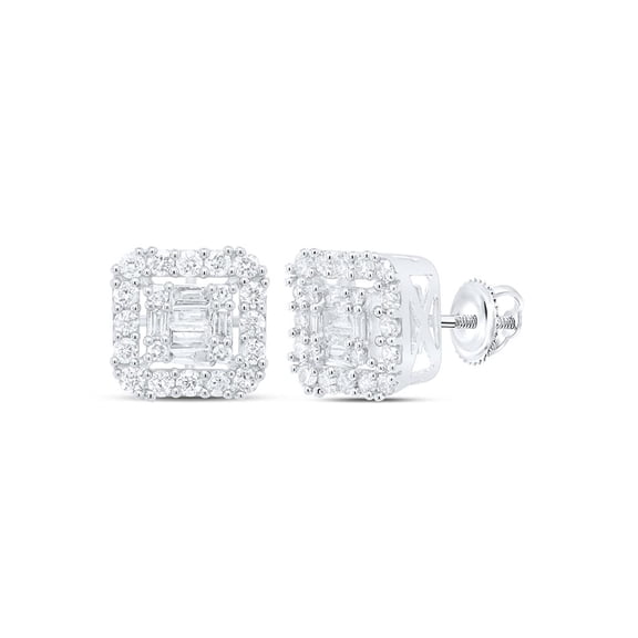 14K White Gold Baguette Diamond Square Earrings 0.63cttw