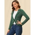 thumbnail image 3 of INSPIRE CHIC Chaqueta tipo blazer de rayas ligeras con decoración de botones de solapa con muesca para mujer Verde L, 3 of 6