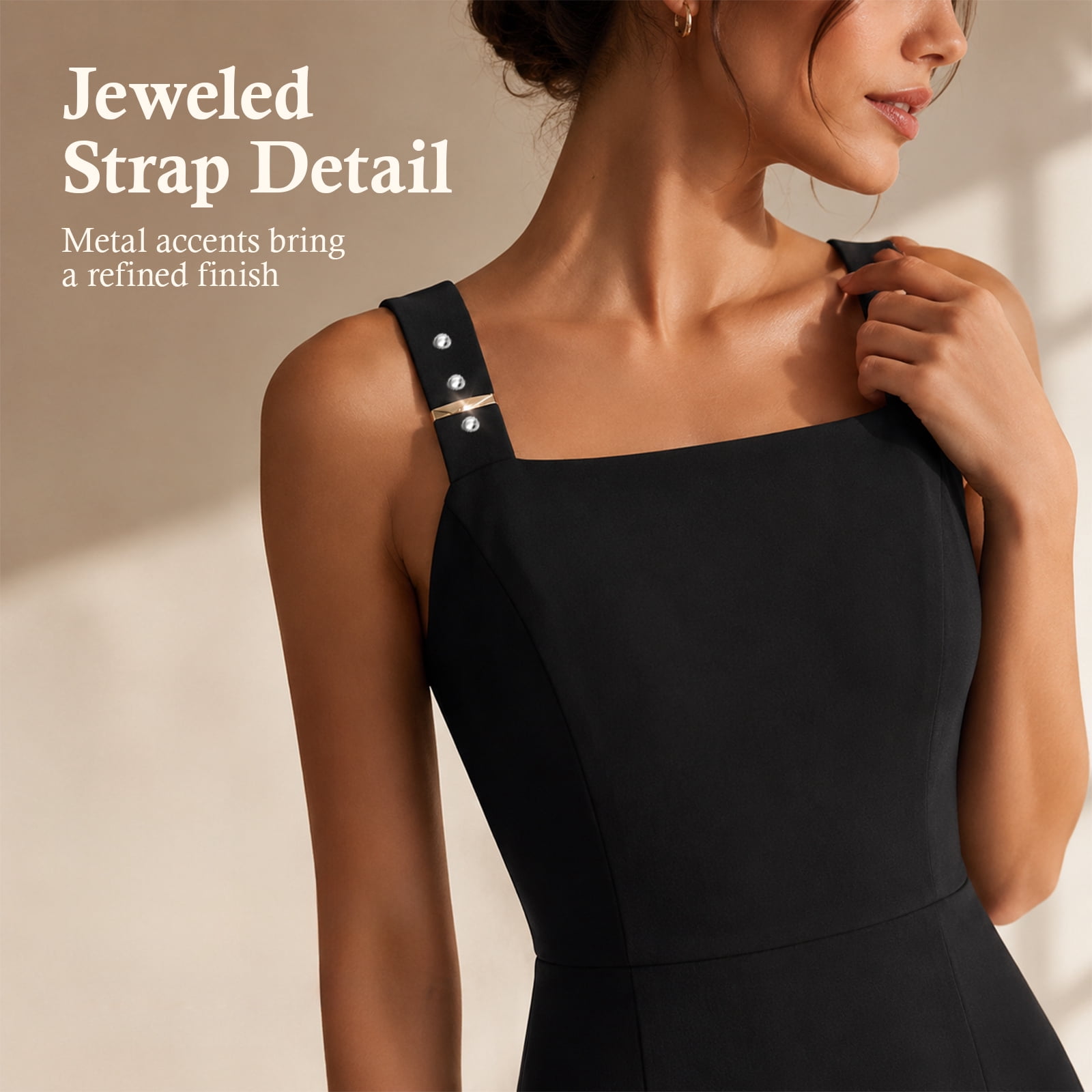 Alvantor Summer Dresses for Women, Sleeveless Square Neck Fit and Flare Midi Dress, Black