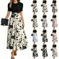 thumbnail image 5 of JULMCOMO Casual Dresses for Women Office Flowy Short Sleeve Teacher Dress Maxi Dresses Floral Print Empire Waist a Line Dresses Wedding Guest Modest Clothing Beige XL, 5 of 5