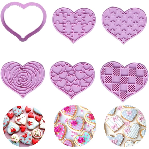 Heart Cookie Cutter Set-6 Pieces Valentine's Day Cookie Cutters Plastic Biscuit Pastry Cutters for Valentine's Day Baking.