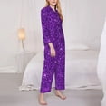 thumbnail image 3 of Salouo Purple Glitter Pattern Women's Pajamas Set Long Sleeve Button Down Sleepwear Soft Pj Lounge Sets for women 2 Piece Pjs Set with Long Pants-Large, 3 of 7