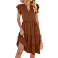 thumbnail image 4 of Women'S Summer Dress V Neck Short Sleeve Midi Sundress Flowy Tiered Beach Dresses with Pockets Caramel Color XXL, 4 of 9