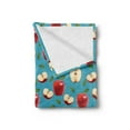 thumbnail image 2 of Fruits Soft Flannel Fleece Throw Blanket, Halved and Whole Red Delicious Apples on Abstract Background Healthy Choices, Cozy Plush for Indoor and Outdoor Use, 70" x 90", Cream Blue Ruby, by Ambesonne, 2 of 5