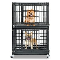 Homey Pet Stackable 2-Tier 36 Inch Dog Crate, Heavy Duty Dog Cage Escape Proof Collapsible Kennel with Open Top, Lockable Wheels, Removable Tray & Grid for Medium/Small Dogs