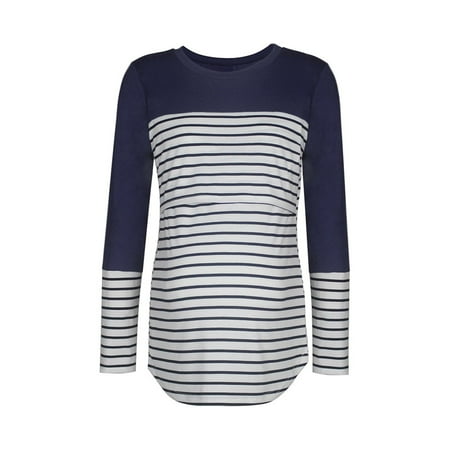 

Wesracia Women s Pregnancy Long Sleeve Splicing Stripe T-shirt Nursing Baby Top Clothes