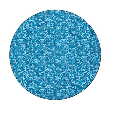 

Seawater Wave Round Fitted Tablecloth with Elastic Edge Waterproof Dining Tablecloth for Kitchen Party Picnic Indoor Outdoor 45 -50