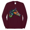 thumbnail image 3 of Colorful Neon Horse | Dean Russo Art Animal Lover Mens Long Sleeve Shirt, Maroon, Small, 3 of 6