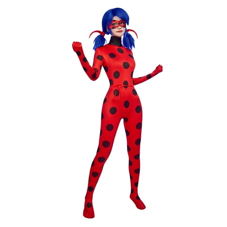 [Officially Licensed] Miraculous Ladybug Costume Set Screen Printing Jumpsuit with Eye Mask Yoyo Bag, XL