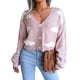 thumbnail image 1 of Cárdigan de Punto Informal y Elegante con Estampado de Nubes para Mujer, con Botones Delanteros, Larga y Cuello en V. Rosa L, 1 of 10