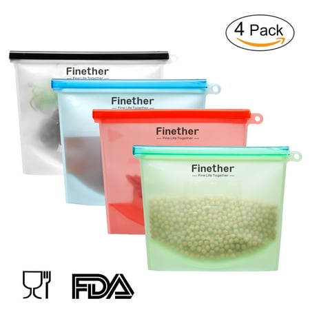 4 Packs Reusable Seal Silicone Food Fresh Bag Storage