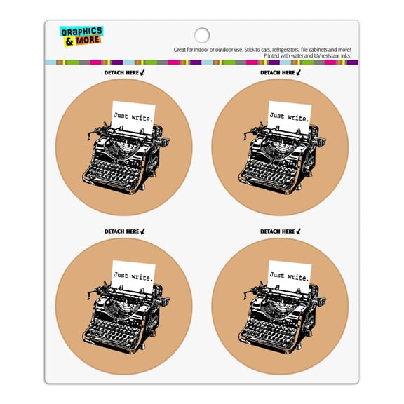 Just Write Antique Typewriter Writer Author Refrigerator Fridge Locker Vinyl Circle Magnet Set