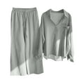 thumbnail image 2 of Two Piece Set Women Summer Outfits for Women 2 Piece Set 2 Piece Pants Set for Women Linen 2 Piece Set for Women Casual Outfits for Women 2 Piece Sets Long-Sleeved Lapel Shirt Shorts Casual Suit, 2 of 5