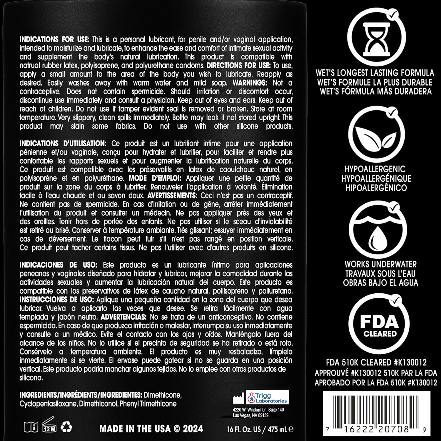Wet Platinum Silicone-Based Unflavored Personal Lubricant, Ultra Long-Lasting Premium Lube for Men and Women, 3.1 fl oz