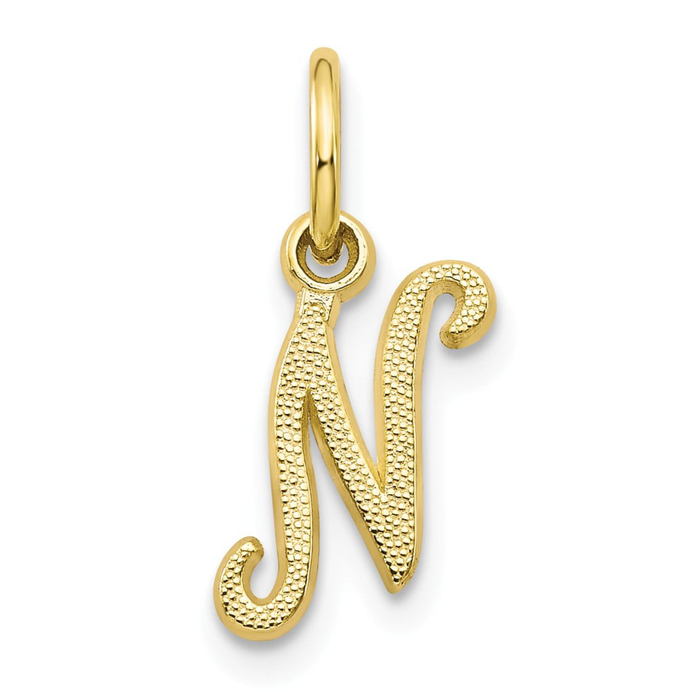 Solid 10k Yellow Gold Initial N Pendant Charm 