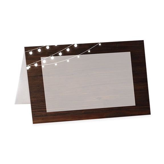 Koyal Wholesale Rustic Wood String Lights Table Tent Place Cards for Wedding Party Tables, Seating Place Cards, 56 Pack