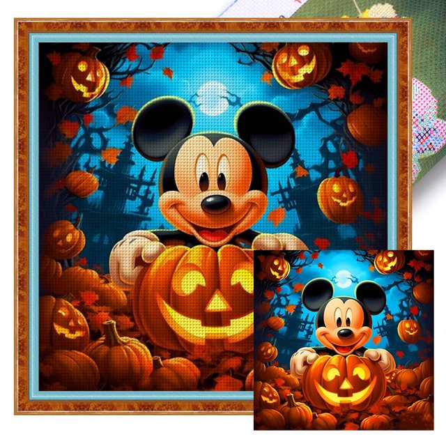 Hilo Algodón Ecológico Bordado Punto Cruz Con Mickey Pumpkin 11CT 40x40cm