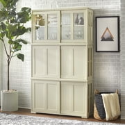 Sliding Tempered Glass Doors Stackable Storage Cabinet, Antique White