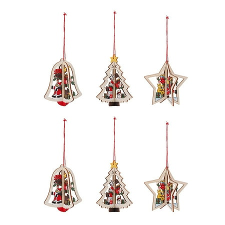 

6Pcs Christmas Themed Pendants Xmas Tree Cartoon Elements Hanging Ornaments