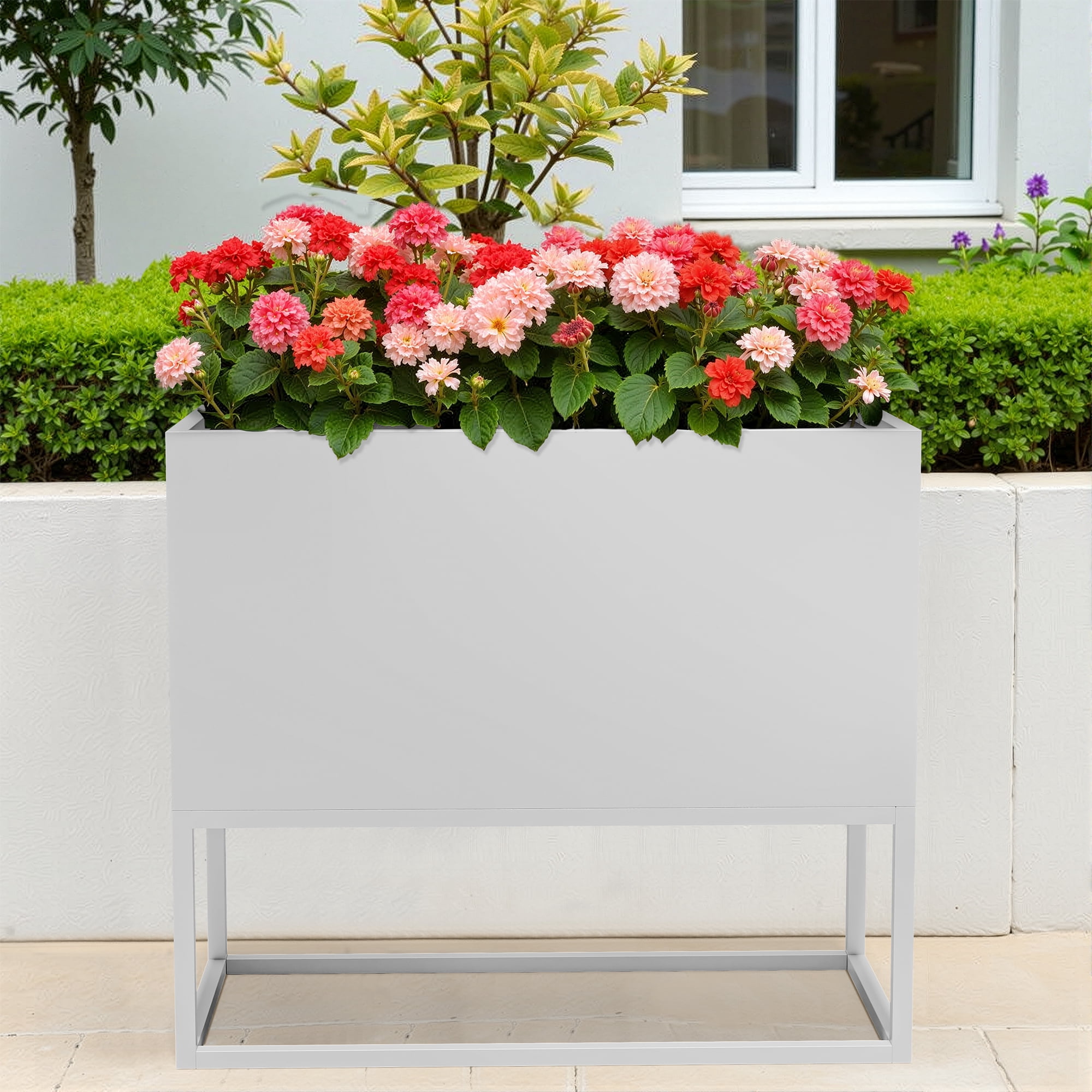 MAYEERTY 36*18*18" White Modern Rect Metal Planter Box with Stand for Outdoor Gardening, Patio & Balcony