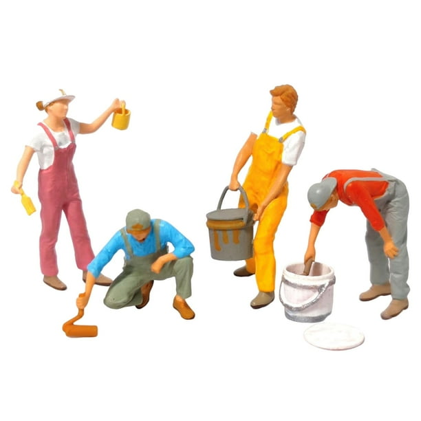 1/87 Pintor de figuras, personajes femeninos y masculinos, escenas en miniatura para modelos de trenes Sin soporte de escalera