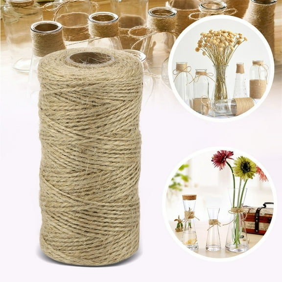 Vacemry under $5 Linen Cord, Natural 100M Linen Rope String for DIY Crafts Decor, 3mm Thick Burlap Twine for Gift Wrapping Gardening Halloween Christmas Decoration Projects