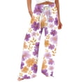 thumbnail image 2 of Endives Womens Linen Pant 3D Floral Print High Waisted Summer Wide Leg Pant Casual Trousers Beach Vacation Outfits, 2 of 7