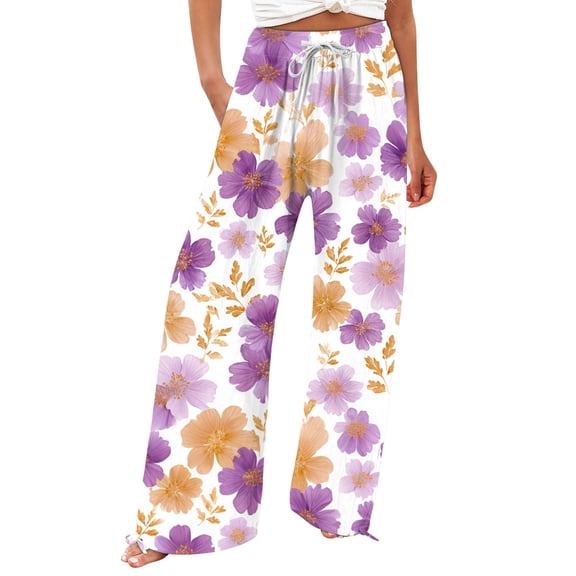 kaondbfi Dress Pants Women Petite High Waisted Wide Leg Summer Beach Vacation Pants Casual Trousers