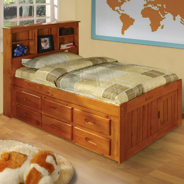 American Furniture Classics Honey, Queen Size Captains Bed With 12 Drawers
