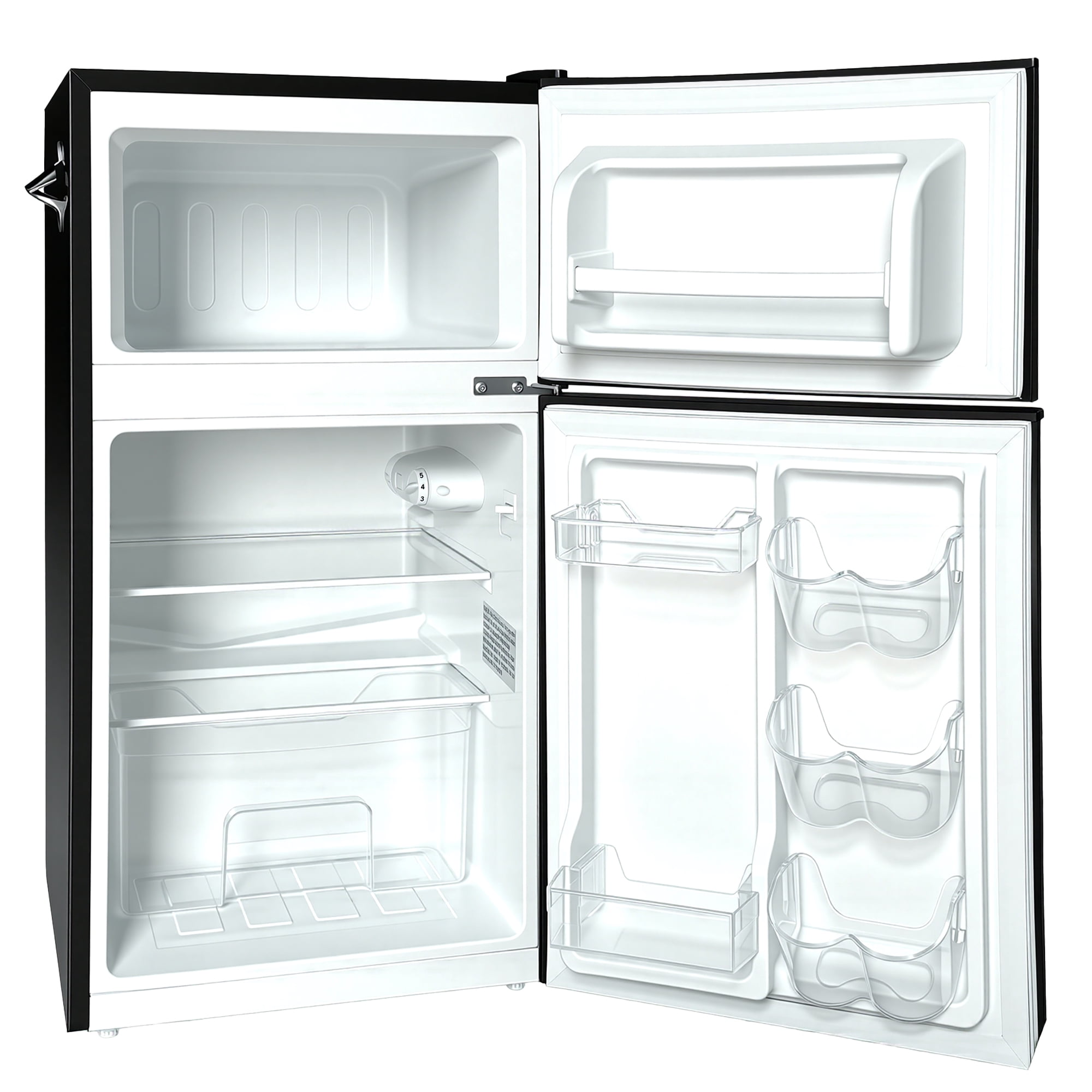 iceBlue 3.2 Cu.Ft Mini Fridge with Freezer, 2-Door Compact Refrigerator, with Bottle opener, Removable Glass Shelves, Adjustable Temperature, Black